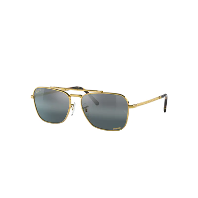 Shop Ray Ban New Caravan Sunglasses Gold Frame Silver Lenses Polarized 55-15