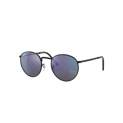 Shop Ray Ban New Round Sunglasses Black Frame Blue Lenses 50-21