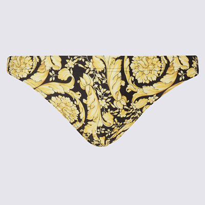 Shop Versace Black And Gold Swimming Trunks In Golden
