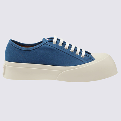 Shop Marni Blue Leather And Cotton Sneakers