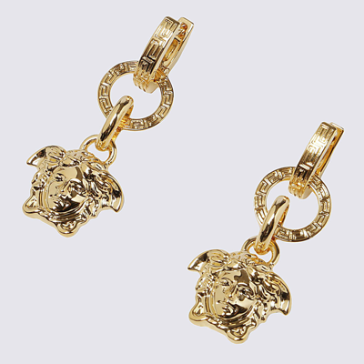 Shop Versace Gold Metal Drop Earrings In Golden