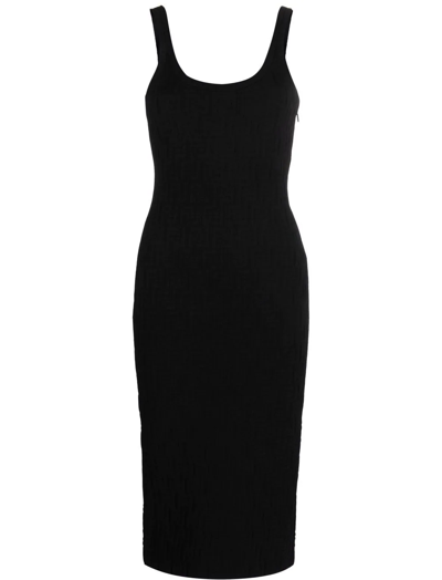 Shop Fendi Ff Monogram Midi Dress In Black