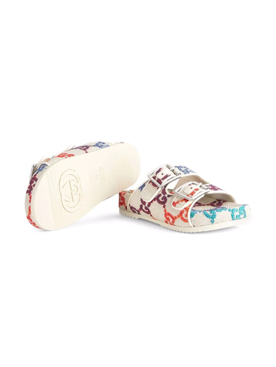Shop Gucci Gg Logo Double-buckle Sandals In White