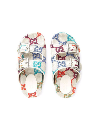 Shop Gucci Gg Logo Double-buckle Sandals In White