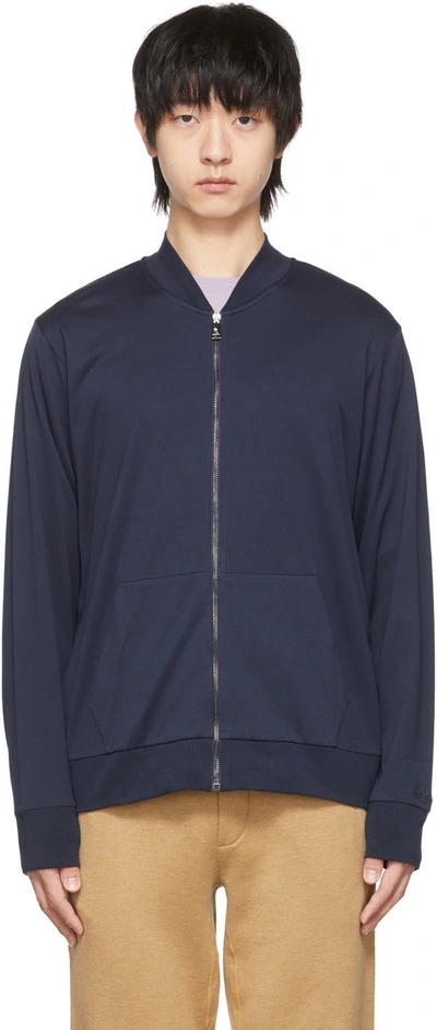 Shop Ralph Lauren Purple Label Navy Lisle Bomber Jacket In Cls Chairman Navy/lt