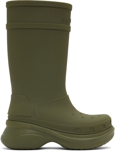 Shop Balenciaga Green Crocs Edition Rubber Boots In 3195 Army