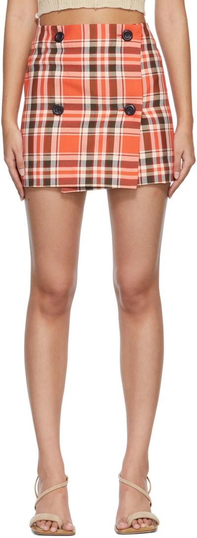 Shop Acne Studios Red Cotton Check Mini Skirt In Ai1 Red/brown