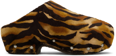 Shop Acne Studios Brown Tiger Print Clogs In Bpg Multi Beige