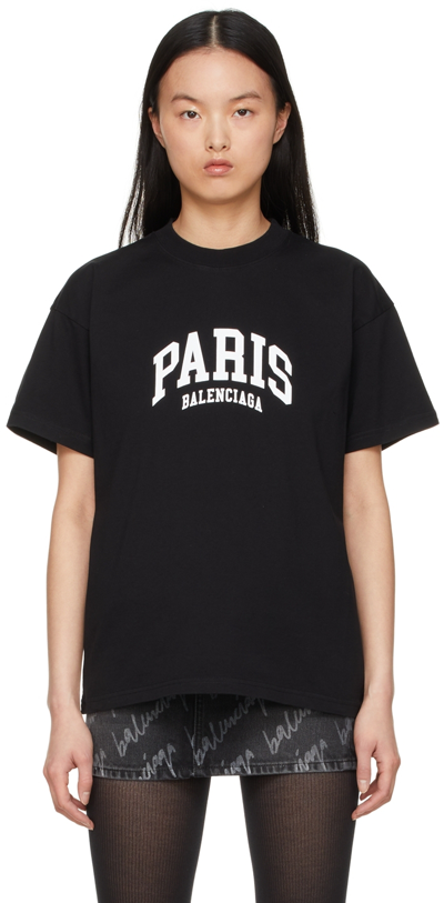 Shop Balenciaga Black Paris T-shirt In 1070 Black/white