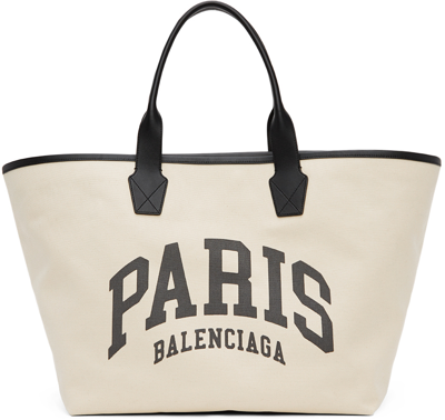 Shop Balenciaga Off-white Large Paris Tote In 9911 Natural