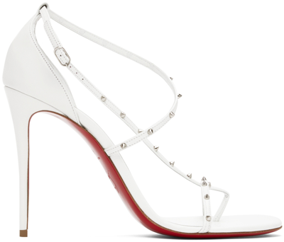 Shop Christian Louboutin White Riojana Spikes 100 Heeled Sandals In W302 Bianco/lin Bian