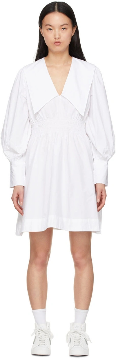 Shop Ganni White Organic Cotton Mini Dress In 151 Bright White