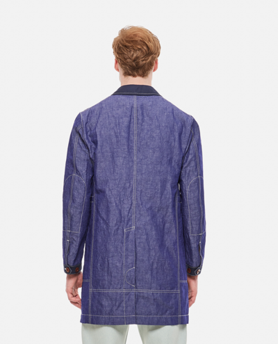 Shop Junya Watanabe Denim Cotton Linen Coat In Blue