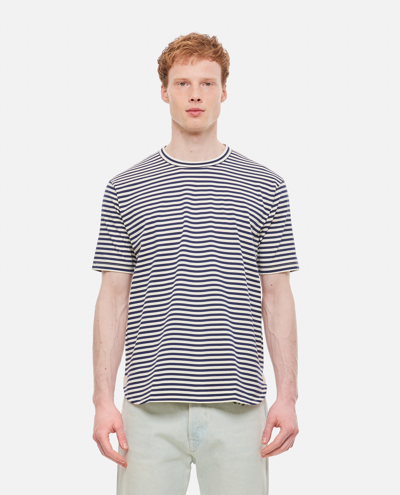 Shop Junya Watanabe Striped Cotton T-shirt In Blue