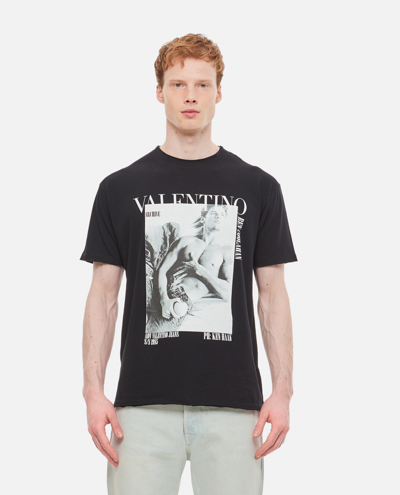 Shop Valentino Archive Print Cotton T-shirt In Black