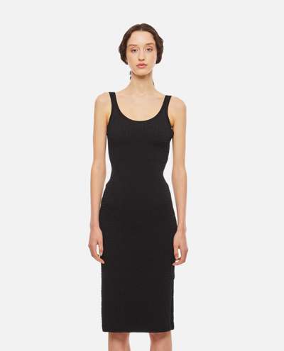 Fendi Logo Embossed Body-con Midi Dress In Black