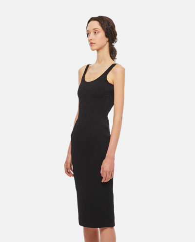 Fendi Logo Embossed Body-con Midi Dress In Black