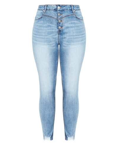 Shop City Chic Trendy Plus Size Harley Exposed Button Skinny Jeans In Denim