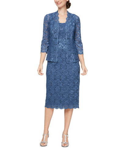 Sl Fashions Plus Size 2-pc. Lace Jacket & Sheath Dress Set In Wedgewood ...