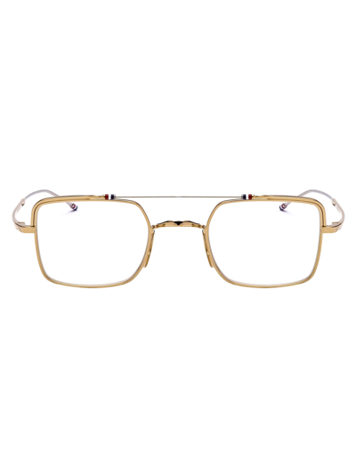Shop Thom Browne Tb-909 Glasses In White Gold -silver