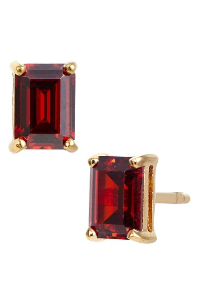 Savvy Cie Jewels Vermeil Sterling Silver Emerald Cut Cz Box Stud Earrings In Garnet - January