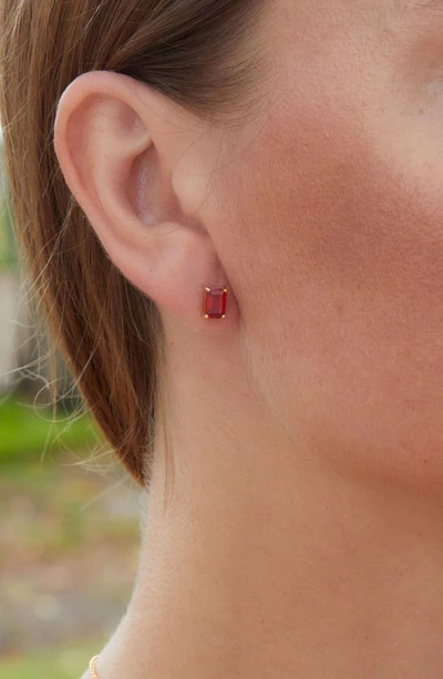 Savvy Cie Jewels Vermeil Sterling Silver Emerald Cut Cz Box Stud Earrings In Garnet - January