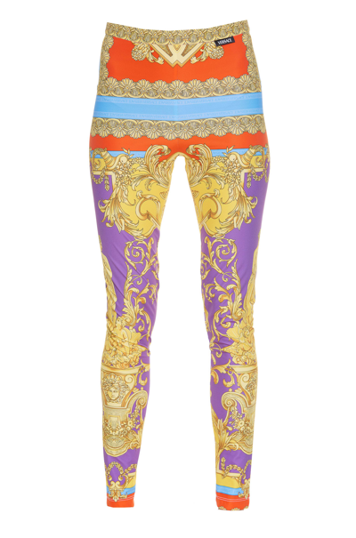 Shop Versace Barocco Goddess Leggings In Multicolor