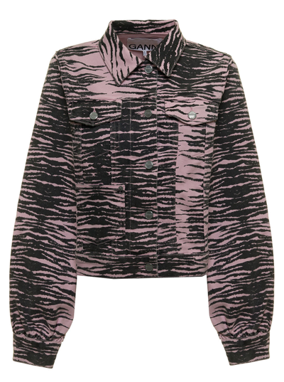 Shop Ganni Zebra Printed Organic Denim Jacket  Woman In Violet