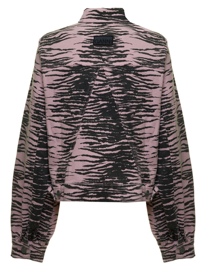 Shop Ganni Zebra Printed Organic Denim Jacket  Woman In Violet