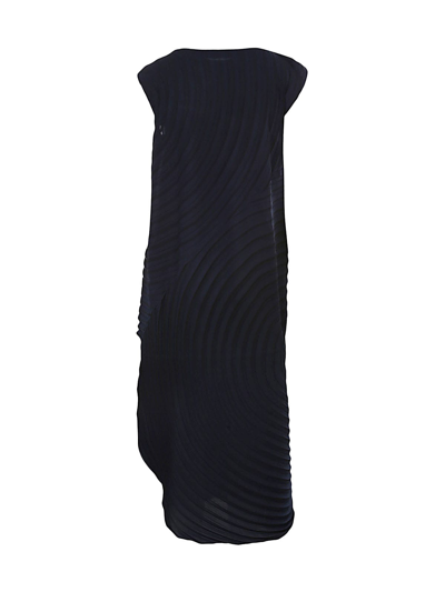 Shop Issey Miyake Silence Pleats Long Dress In Navy