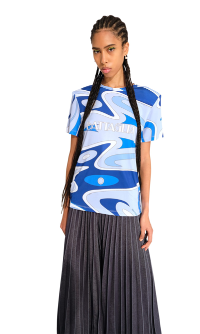 Sara Battaglia Abstract-pattern Print T-shirt In Blue Lagoon