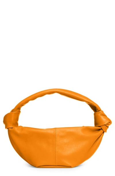 Shop Bottega Veneta Double Knot Leather Top Handle Bag In Tangerine-gold