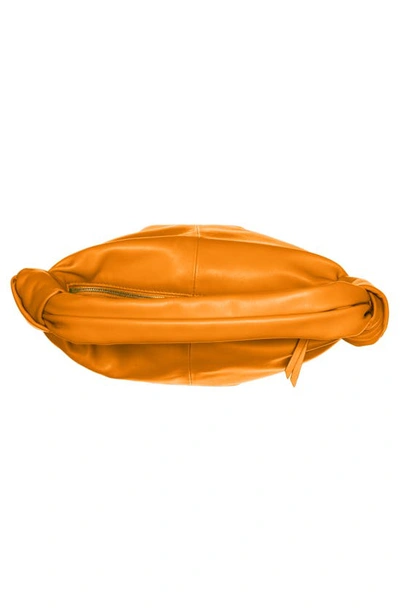 Shop Bottega Veneta Double Knot Leather Top Handle Bag In Tangerine-gold