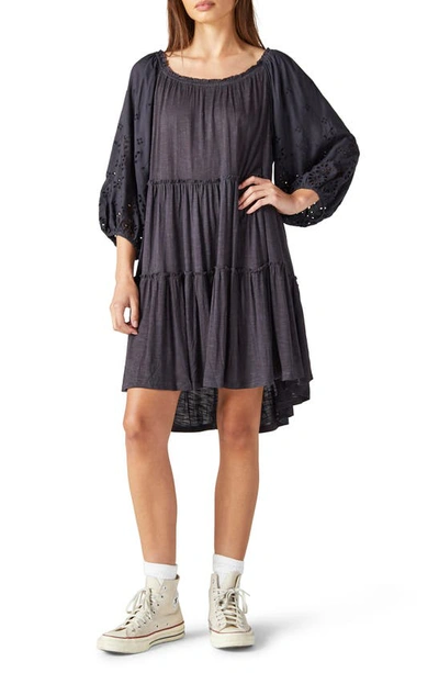 Shop Lucky Brand Tiered Bracelet Sleeve Tunic Dress In Washed Black