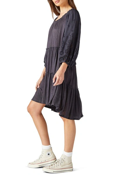 Shop Lucky Brand Tiered Bracelet Sleeve Tunic Dress In Washed Black