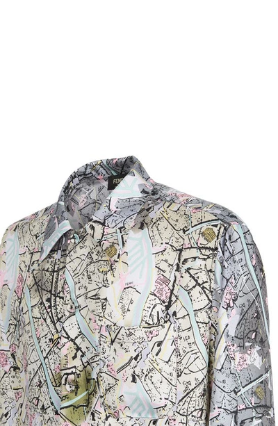 Shop Fendi Map Print Silk Shirt In Rock