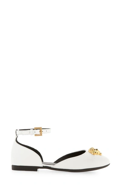 Versace First Line Medusa D'orsay Flat In White-versace Gold