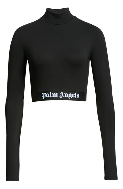 Shop Palm Angels Logo Mock Neck Crop Top In Black White