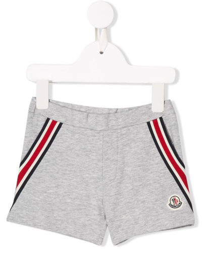 Shop Moncler Kids Baby Boys Grey Cotton Shorts With Striped Bands