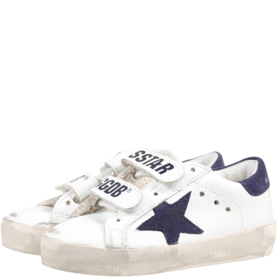Shop Golden Goose White Old School Sneaker For Kids With Blue Star