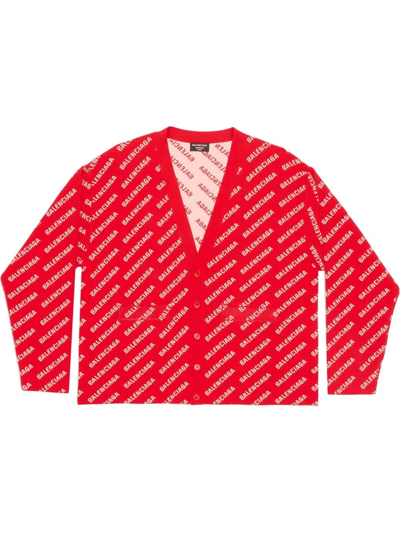 Shop Balenciaga Mini All-over Logo Print Cardigan In Red