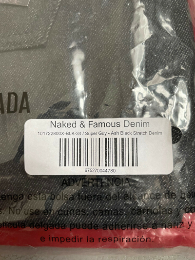 Naked and Famous Ash Black Super Guy Jeans sz sold 32 nwt