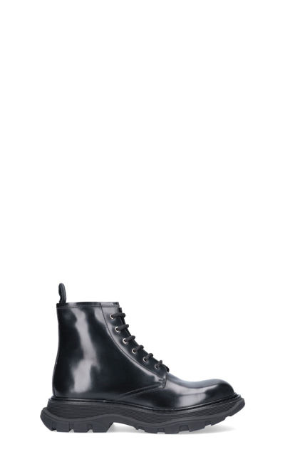 Shop Alexander Mcqueen Men's Black Leather Ankle Boots