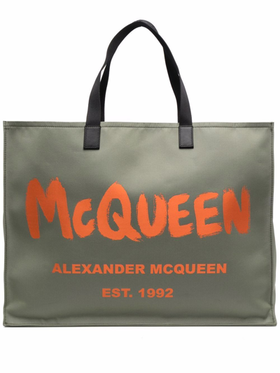 Shop Alexander Mcqueen Men's Green Polyester Tote