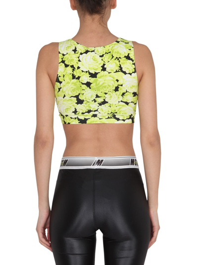 Shop Msgm Floral Print Cropped Top In Yellow