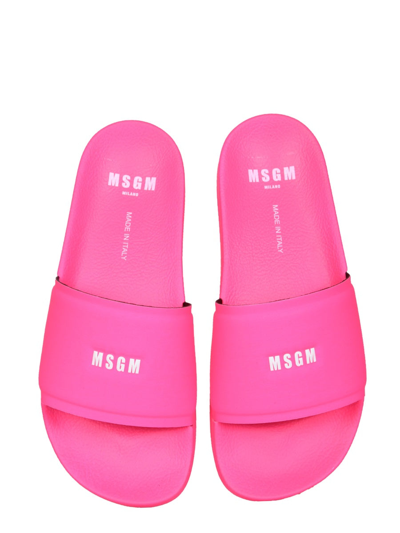 Shop Msgm Rubber Slide Sandals In Fuchsia