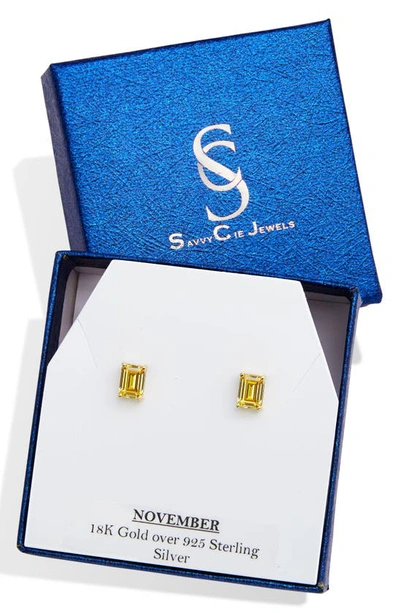 Shop Savvy Cie Jewels Vermeil Sterling Silver Emerald Cut Cz Box Stud Earrings In Citrine - November