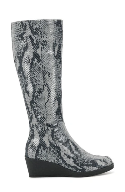 Shop Aerosoles Brenna Knee High Wedge Boot In Grey Snake Print Fabric