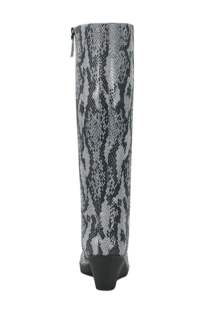 Shop Aerosoles Brenna Knee High Wedge Boot In Grey Snake Print Fabric