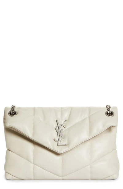 Shop Saint Laurent Small Lou Leather Puffer Bag In Crema Soft